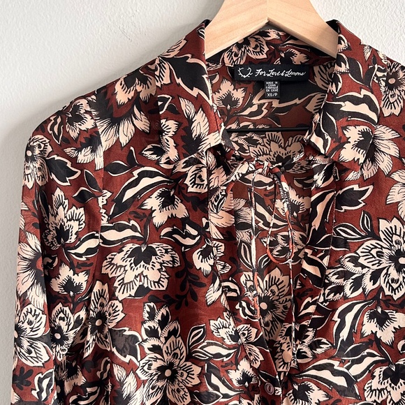 For Love & Lemons Gracie Blouse | Brown & Cream Floral | Size XS - Picture 6 of 14